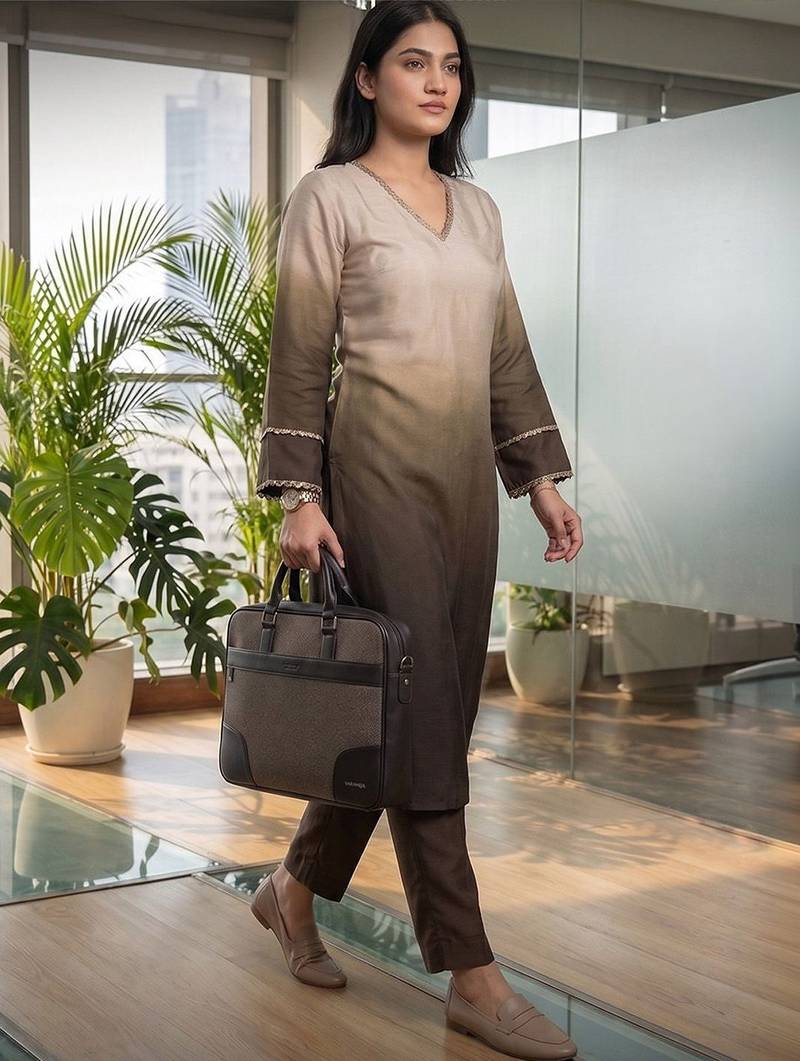 Women Ombre Dyed Regular Thread Work Kurta with Trousers