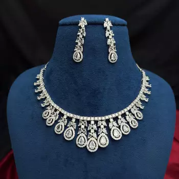 Pear Cut CZ Bridal Necklace Set, Silver Crystal Wedding Jewelry, Teardrop Cubic Zirconia Prom 4