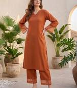 Women Regular Thread Work Silk Crepe Kurta with Palazzos