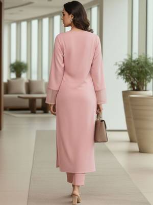 Women Regular Thread Work Silk Crepe Kurta with Trousers 5