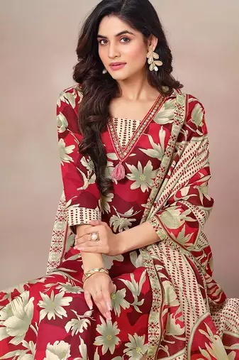 Women Floral Printed Regular Mirror Work Kurta with Trousers & With Dupatta