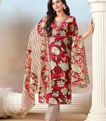 Women Floral Printed Regular Mirror Work Kurta with Trousers & With Dupatta