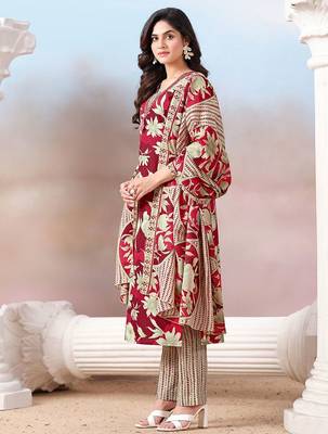 Women Floral Printed Regular Mirror Work Kurta with Trousers & With Dupatta 5