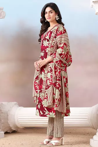 Women Floral Printed Regular Mirror Work Kurta with Trousers & With Dupatta