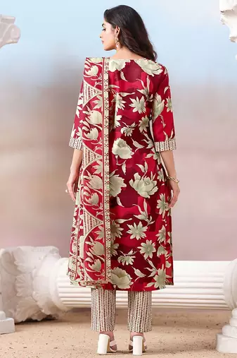 Women Floral Printed Regular Mirror Work Kurta with Trousers & With Dupatta