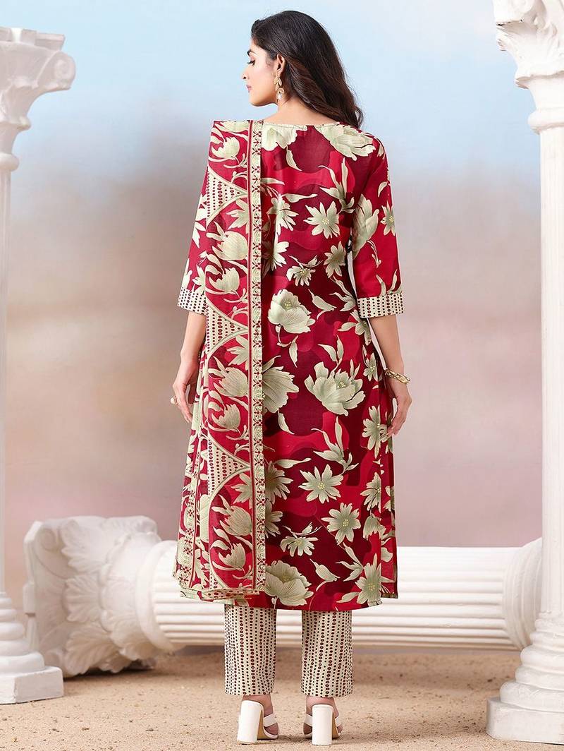 Women Floral Printed Regular Mirror Work Kurta with Trousers & With Dupatta
