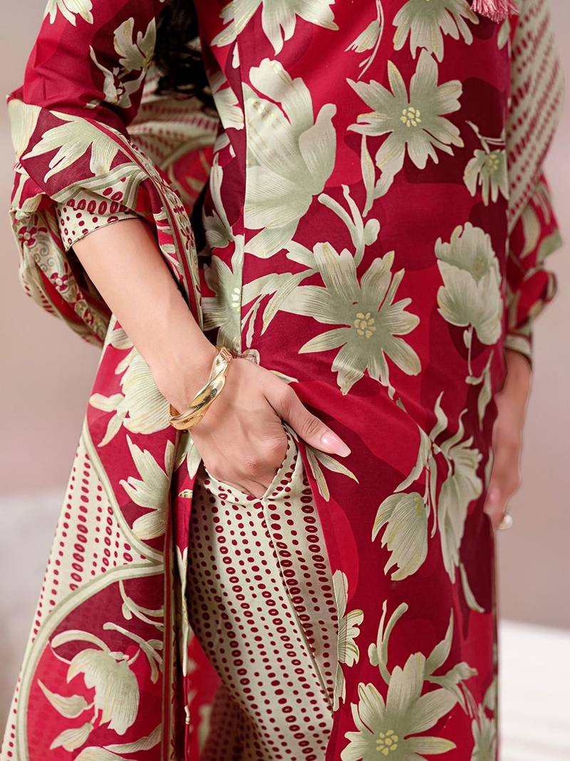Women Floral Printed Regular Mirror Work Kurta with Trousers & With Dupatta