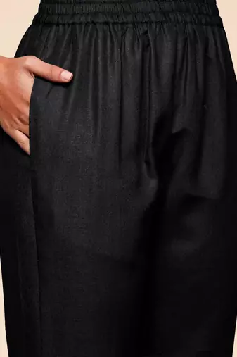 V-Neck Solid Straight Kurta with Trouser & Printed Dupatta