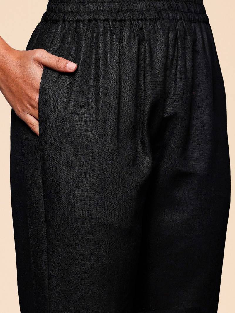 V-Neck Solid Straight Kurta with Trouser & Printed Dupatta
