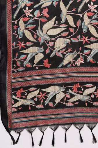 V-Neck Solid Straight Kurta with Trouser & Printed Dupatta