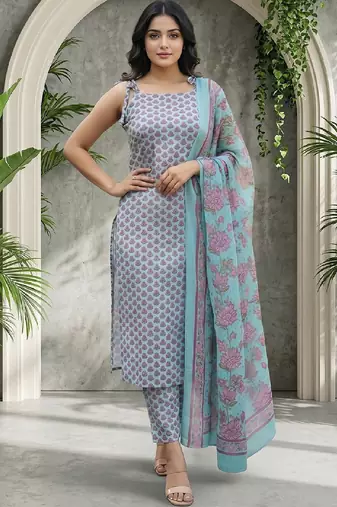 Women Ethnic Motifs Printed Regular Kurta with Trousers & With Dupatta