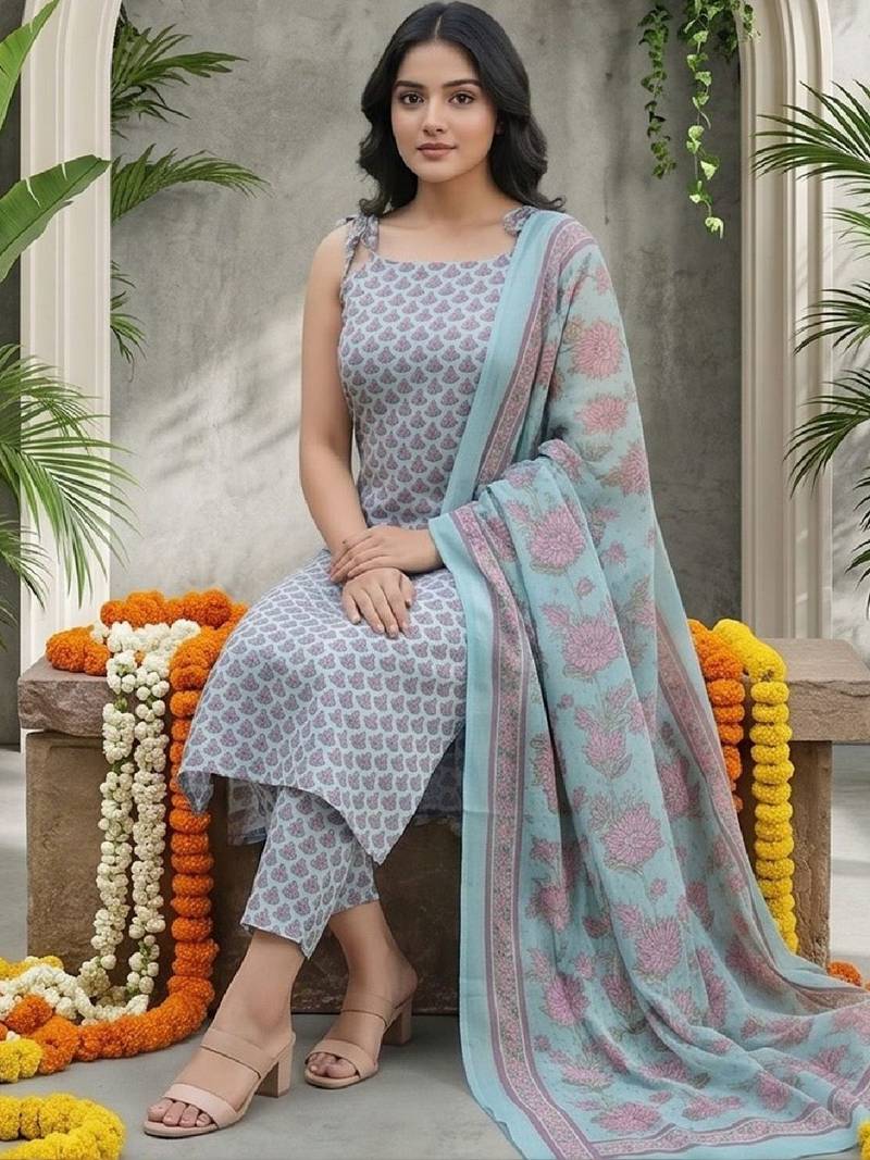 Women Ethnic Motifs Printed Regular Kurta with Trousers & With Dupatta