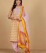 Floral Printed Notch Neck Straight Kurta With Salwar And Dupatta