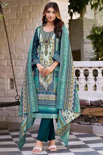 Women Floral Printed Regular Beads and Stones Kurta with Trousers & With Dupatta