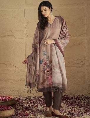 Women Regular Thread Work Kurta with Trousers & With Dupatta 1