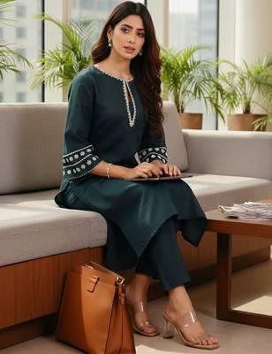 Women Ethnic Motifs Embroidered Regular Thread Work Kurta with Trousers 2