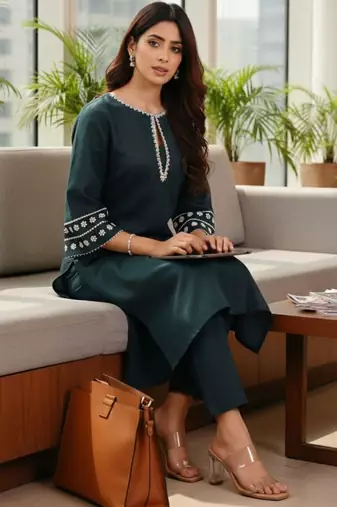 Women Ethnic Motifs Embroidered Regular Thread Work Kurta with Trousers