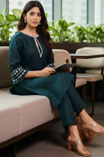 Women Ethnic Motifs Embroidered Regular Thread Work Kurta with Trousers