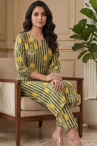 Women Floral Printed Regular Kurta with Trousers
