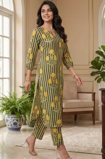 Women Floral Printed Regular Kurta with Trousers