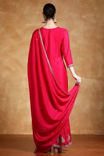 Women Floral Embroidered Kurta with Sharara & Dupatta