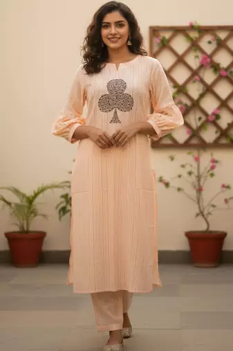 Women Striped Regular Pure Cotton Kurta with Trousers