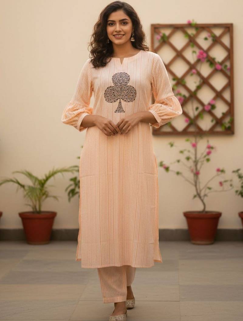 Women Striped Regular  Cotton Kurta with Trousers