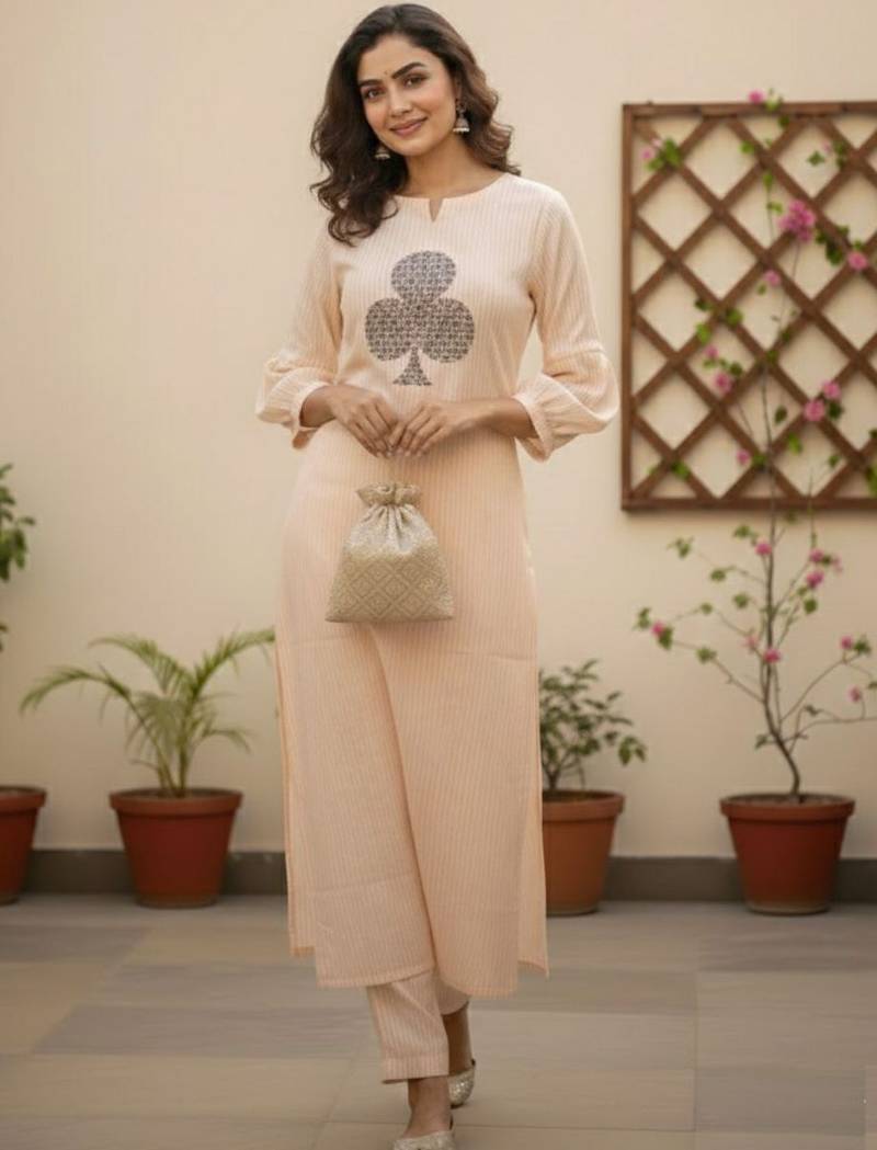 Women Striped Regular  Cotton Kurta with Trousers