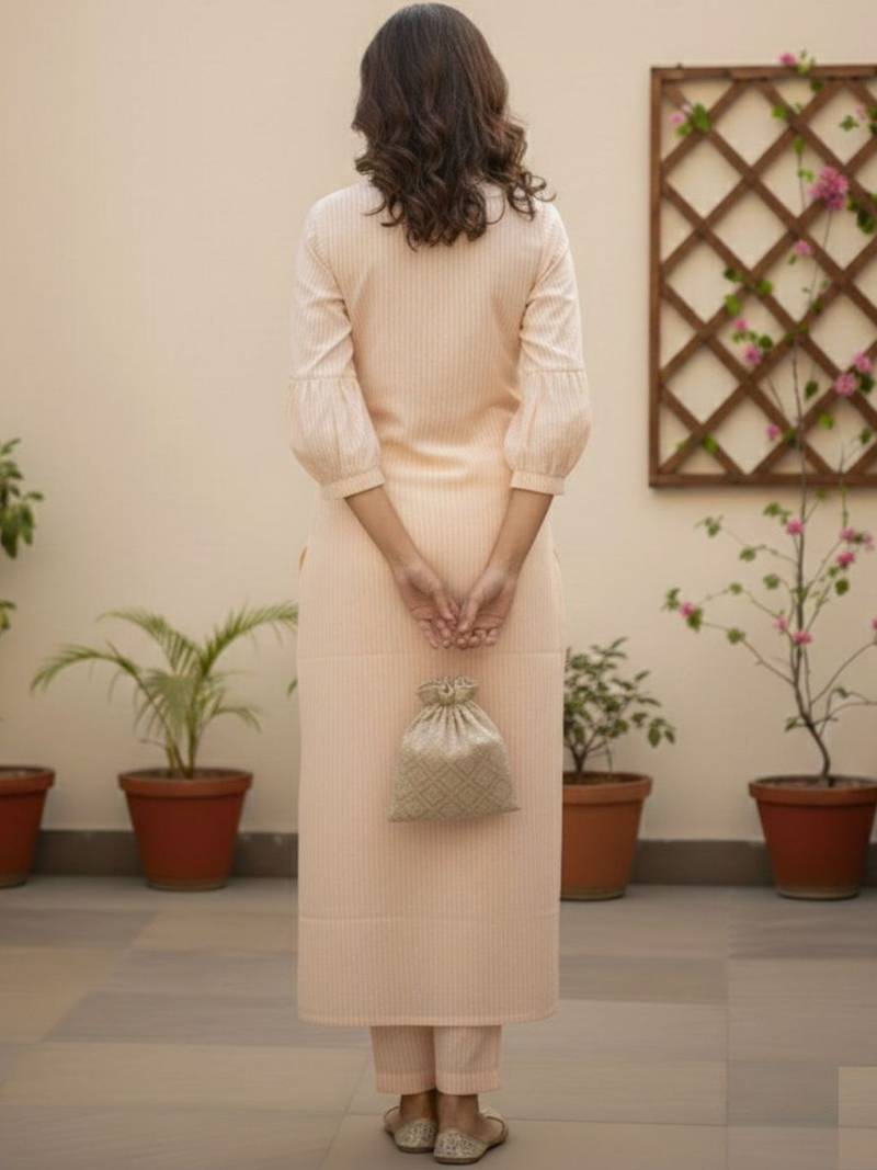 Women Striped Regular  Cotton Kurta with Trousers