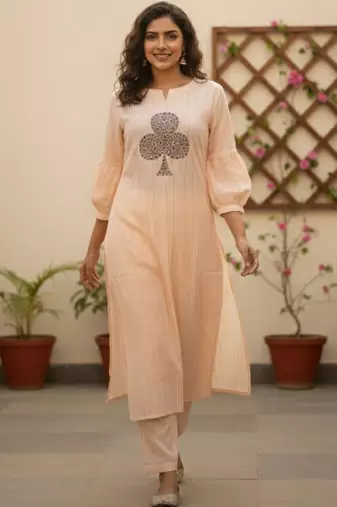 Women Striped Regular Pure Cotton Kurta with Trousers