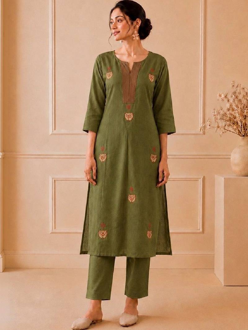 Women Ethnic Motifs Embroidered Regular Thread Work Kurta with Trousers