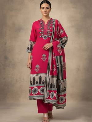 Women Ethnic Motifs Printed Regular Thread Work Kurta with Trousers & With Dupatta 1