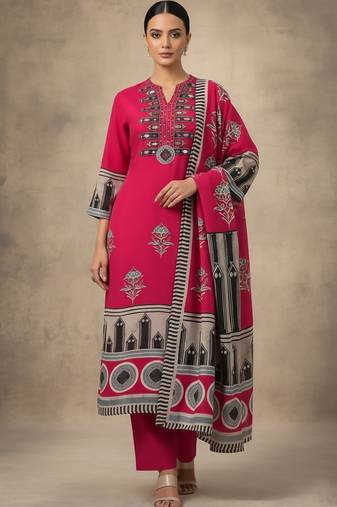 Women Ethnic Motifs Printed Regular Thread Work Kurta with Trousers & With Dupatta