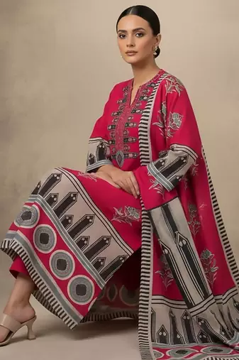 Women Ethnic Motifs Printed Regular Thread Work Kurta with Trousers & With Dupatta