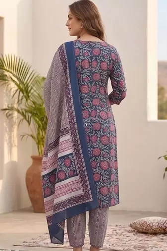 Women Floral Printed Regular Kurta with Trousers & With Dupatta