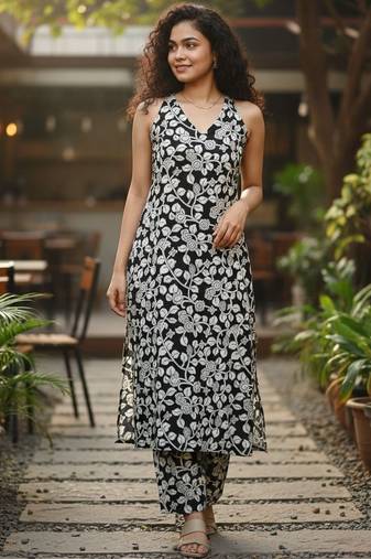 Women Floral Printed Regular Kurta with Trousers