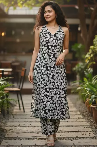 Women Floral Printed Regular Kurta with Trousers
