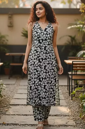 Women Floral Printed Regular Kurta with Trousers