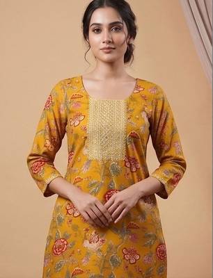 Women Floral Printed Regular Thread Work Kurta with Trousers & With Dupatta 5