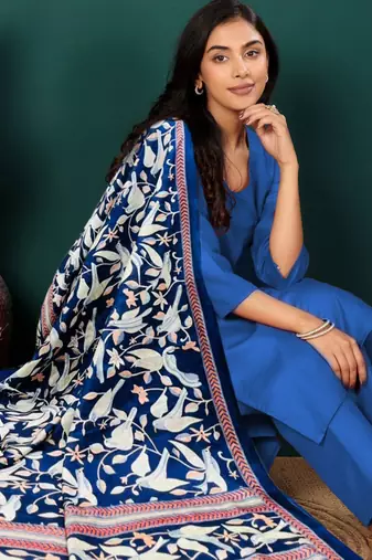 V-Neck Straight Kurta with Trousers And Dupatta