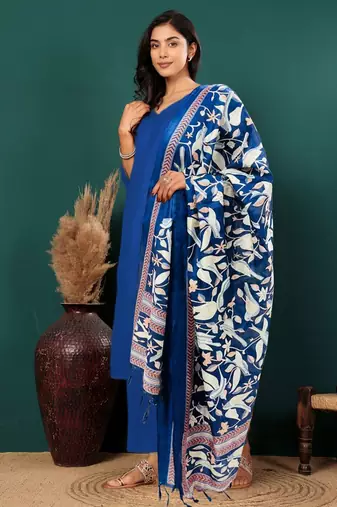 V-Neck Straight Kurta with Trousers And Dupatta