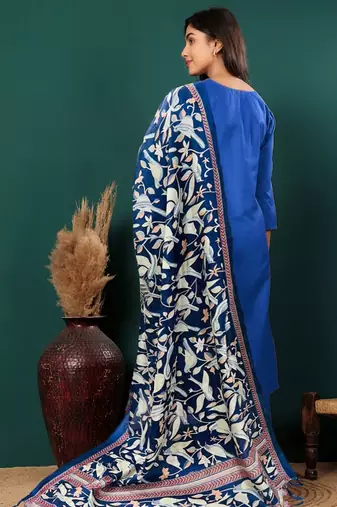 V-Neck Straight Kurta with Trousers And Dupatta