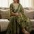 Floral Printed V-Neck Zari Work Straight Kurta With Trousers & Dupatta
