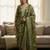 Floral Printed V-Neck Zari Work Straight Kurta With Trousers & Dupatta