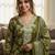 Floral Printed V-Neck Zari Work Straight Kurta With Trousers & Dupatta