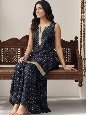 Women Ethnic Motifs Printed Regular Thread Work Kurta with Sharara 1