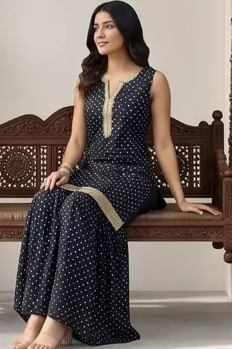 Women Ethnic Motifs Printed Regular Thread Work Kurta with Sharara