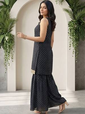 Women Ethnic Motifs Printed Regular Thread Work Kurta with Sharara 5