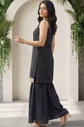 Women Ethnic Motifs Printed Regular Thread Work Kurta with Sharara