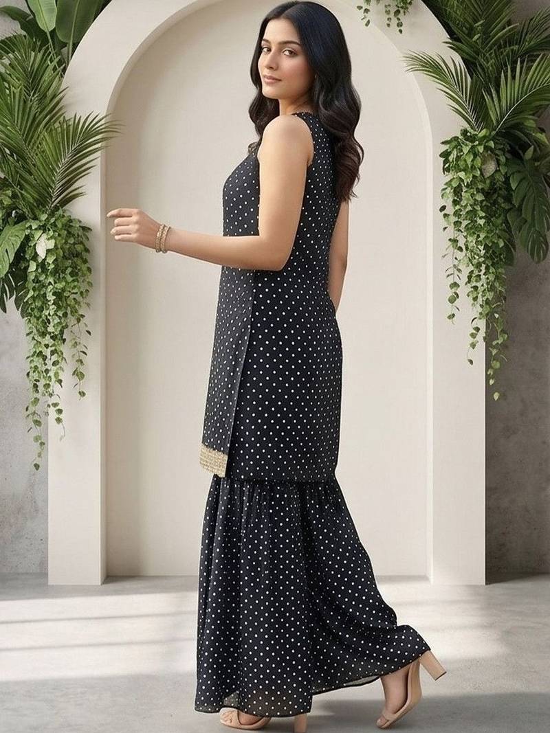 Women Ethnic Motifs Printed Regular Thread Work Kurta with Sharara
